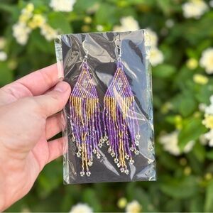 NEW Purple, Gold & Clear Beaded Earrings